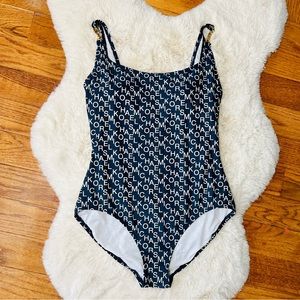 MICHAEL Michael Kors Navy Blue and White One Piece Swimsuit